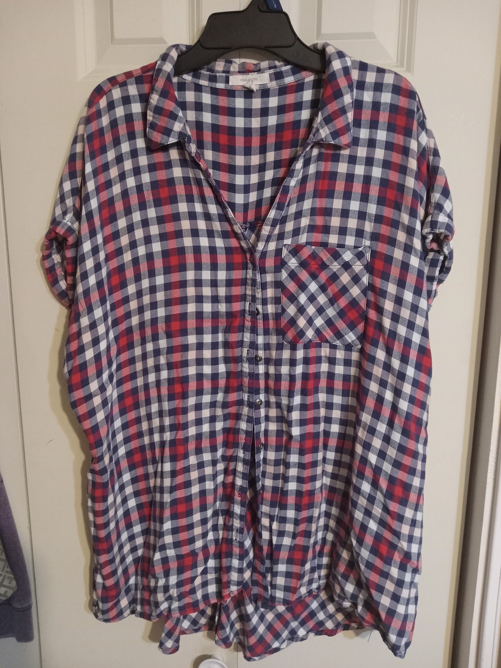 Red, Navy & White Plaid Button-Up Shirt Dress